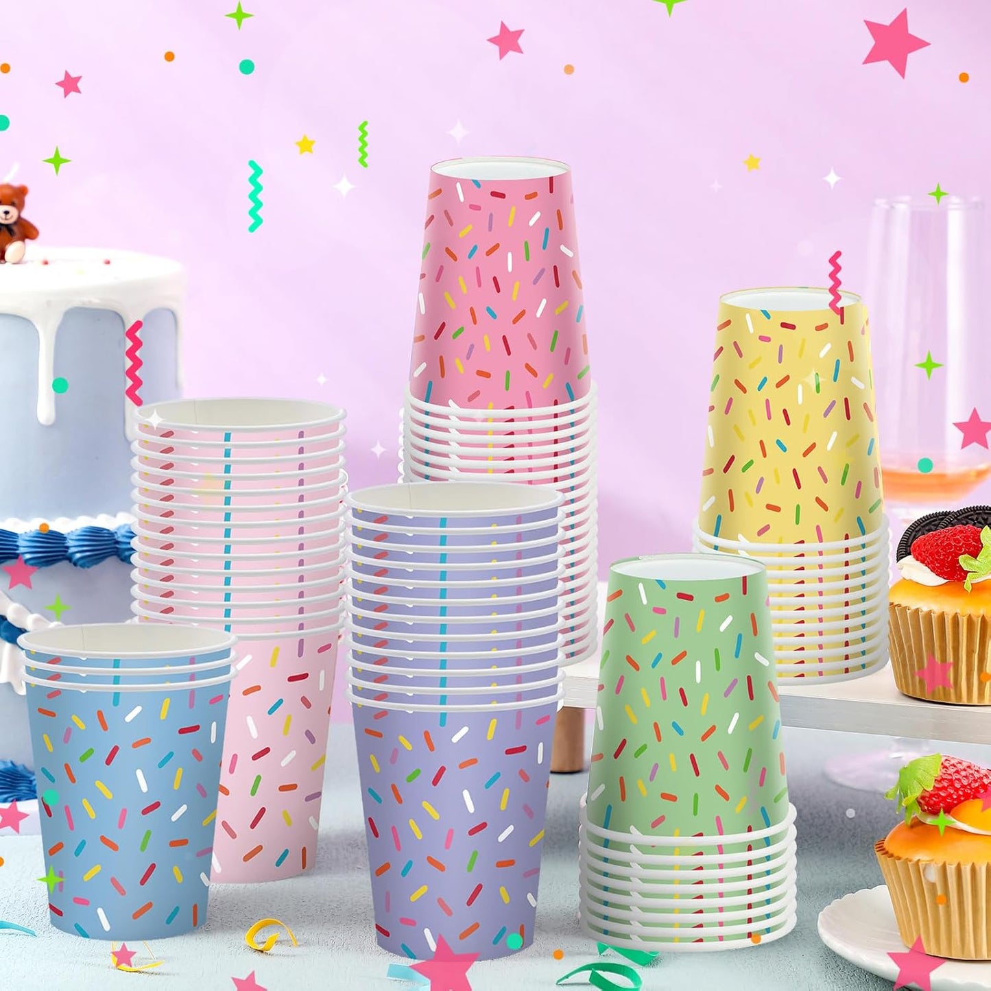 Set 60 vasos “Confetti Pop” 🍩🎊🍽️