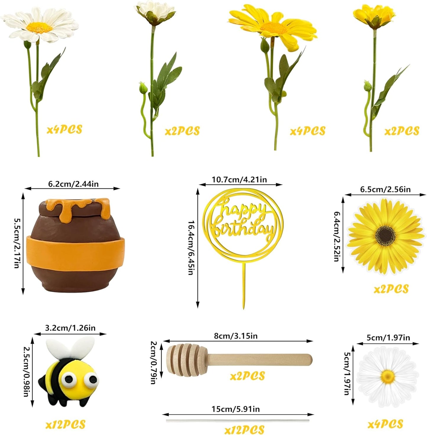 Set de 34 Figuras de Abeja, Miel y Flores 🐝🍯🌼