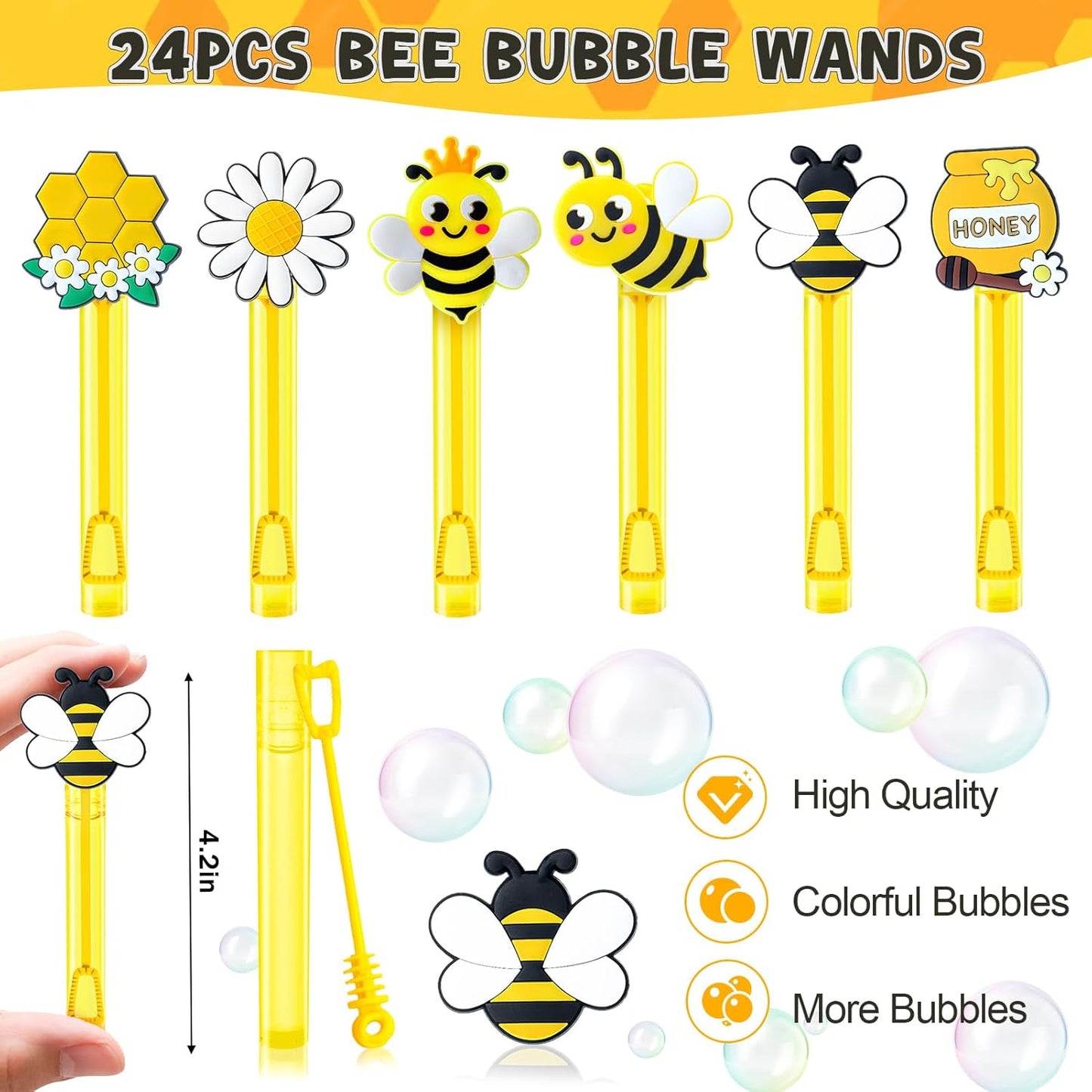 🐝🫧Recuerdos “Bee Party Fun” – Set de 24 Varitas de burbujas