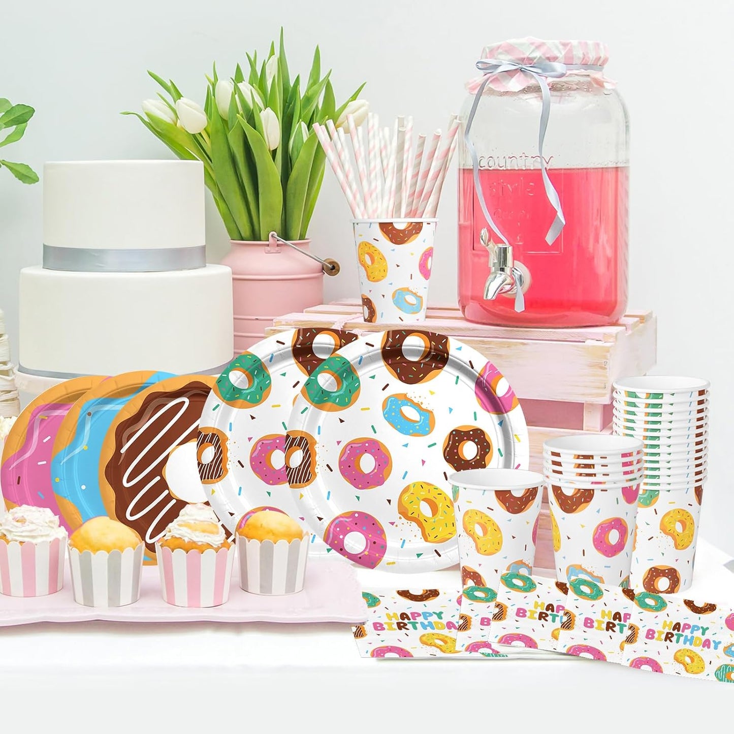 Set “Donut Party” Desechable para 16 Personas 🍩🍽️