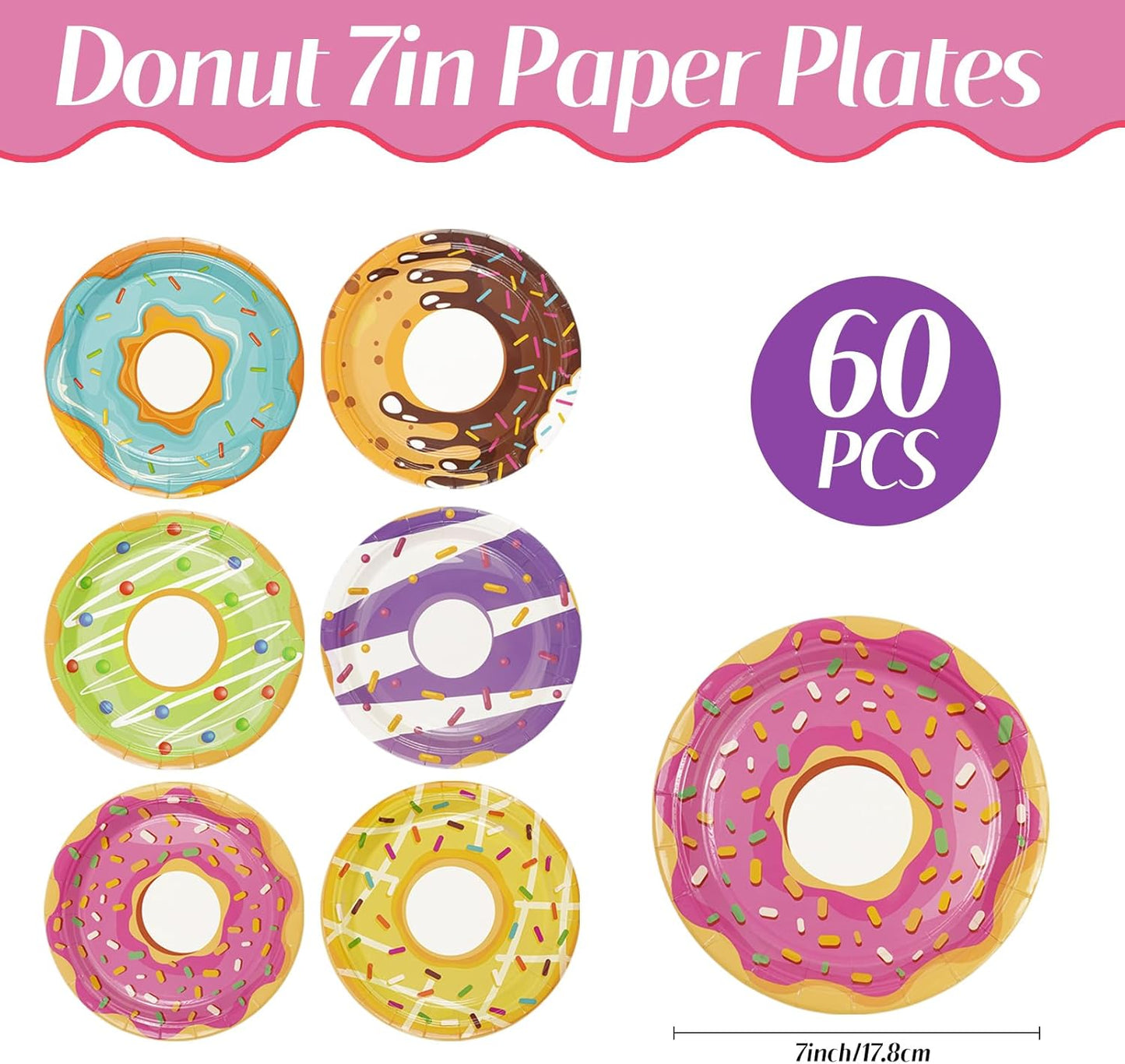 Set 60 platos “Donut Party” Desechable 🍩🍽️