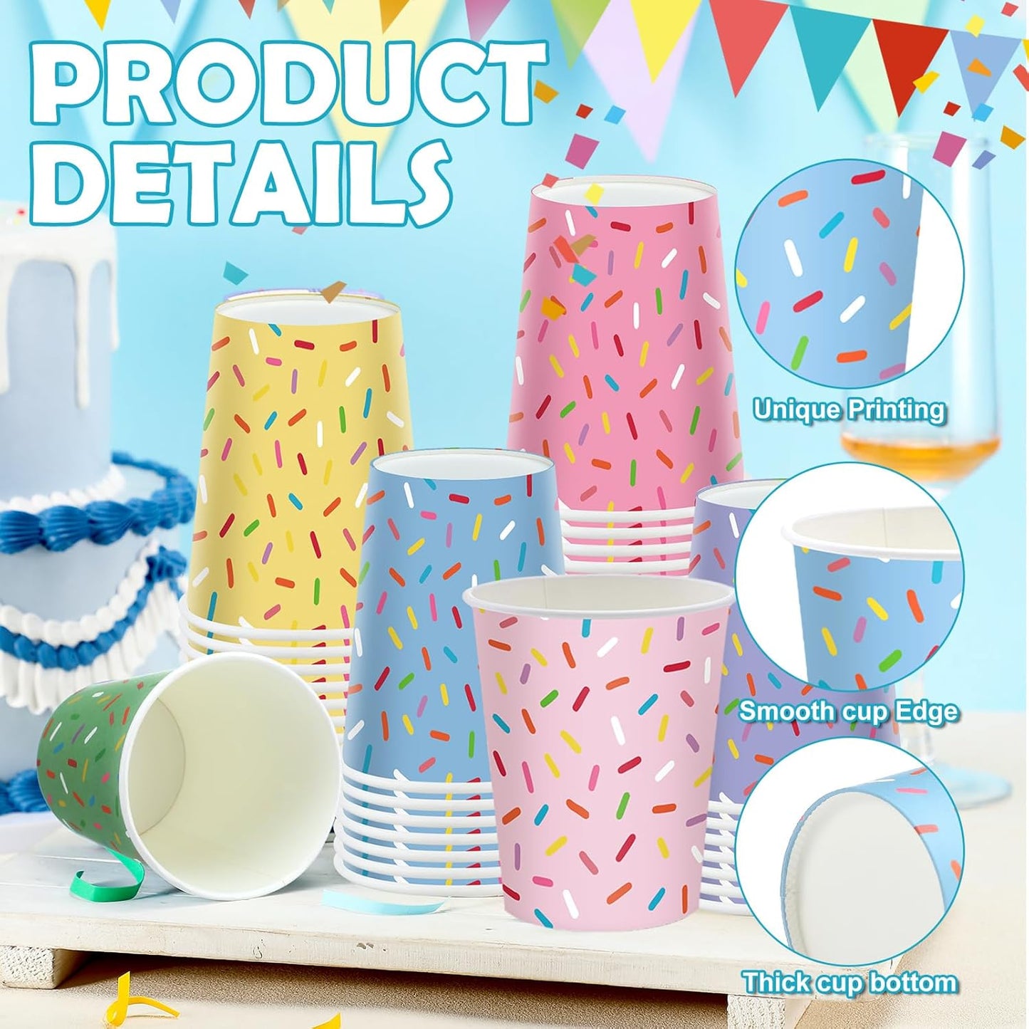 Set 60 vasos “Confetti Pop” 🍩🎊🍽️