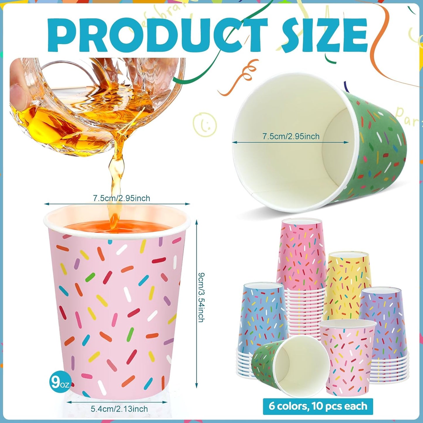 Set 60 vasos “Confetti Pop” 🍩🎊🍽️