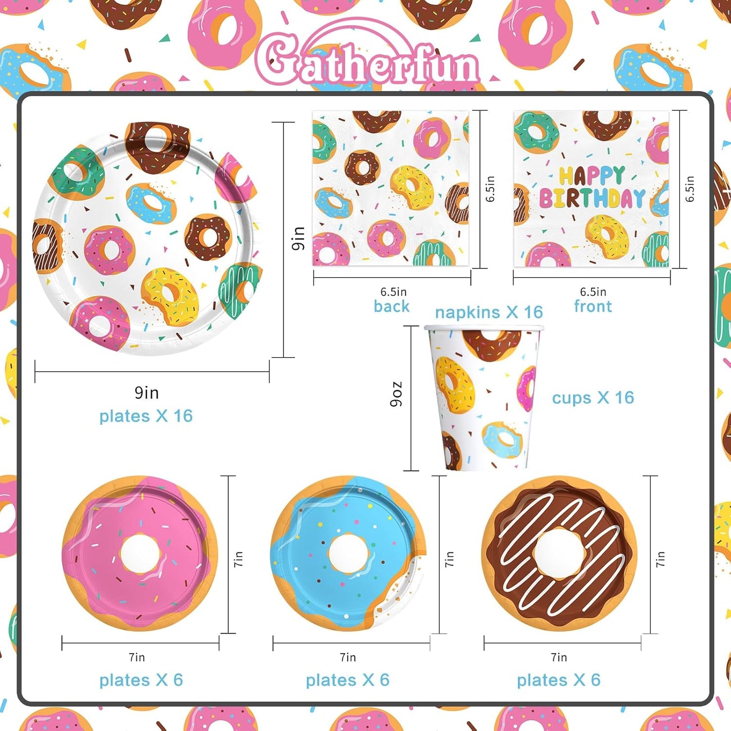 Set “Donut Party” Desechable para 16 Personas 🍩🍽️