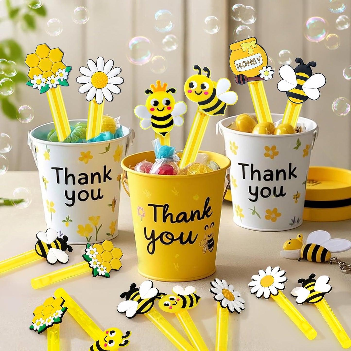 🐝🫧Recuerdos “Bee Party Fun” – Set de 24 Varitas de burbujas