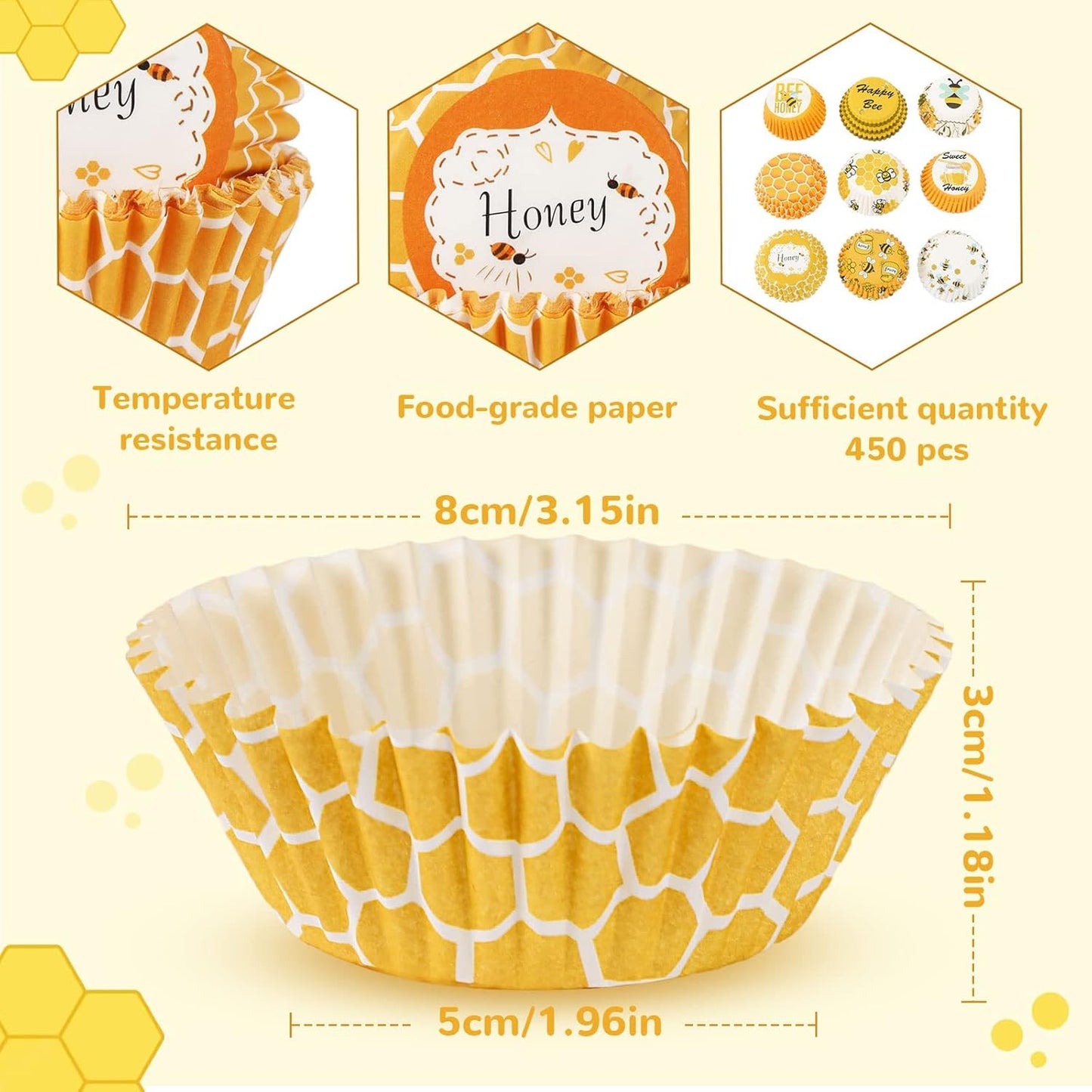 Set de 450 envolturas para cupcakes “Bee Party” 🐝🧁✨