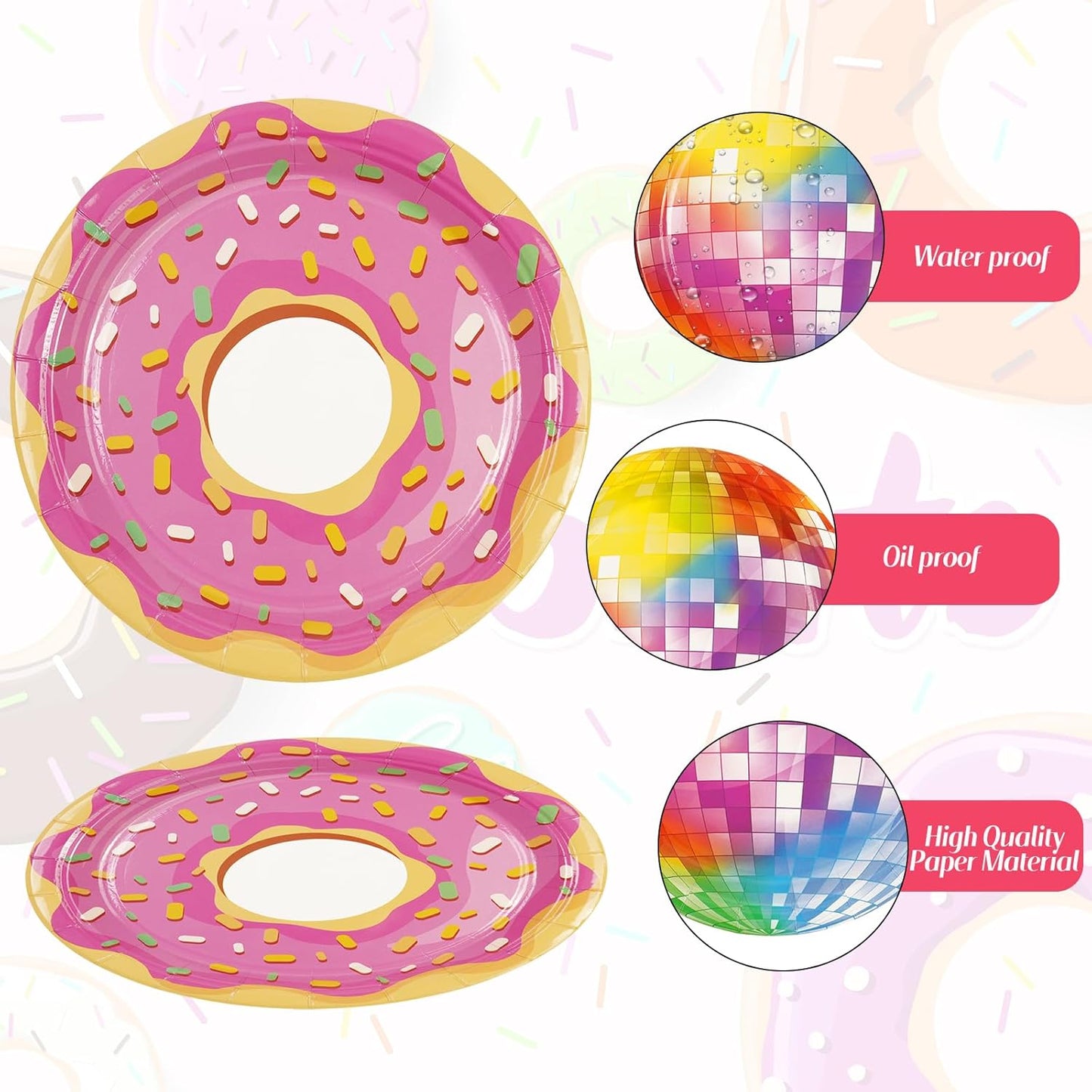 Set 60 platos “Donut Party” Desechable 🍩🍽️