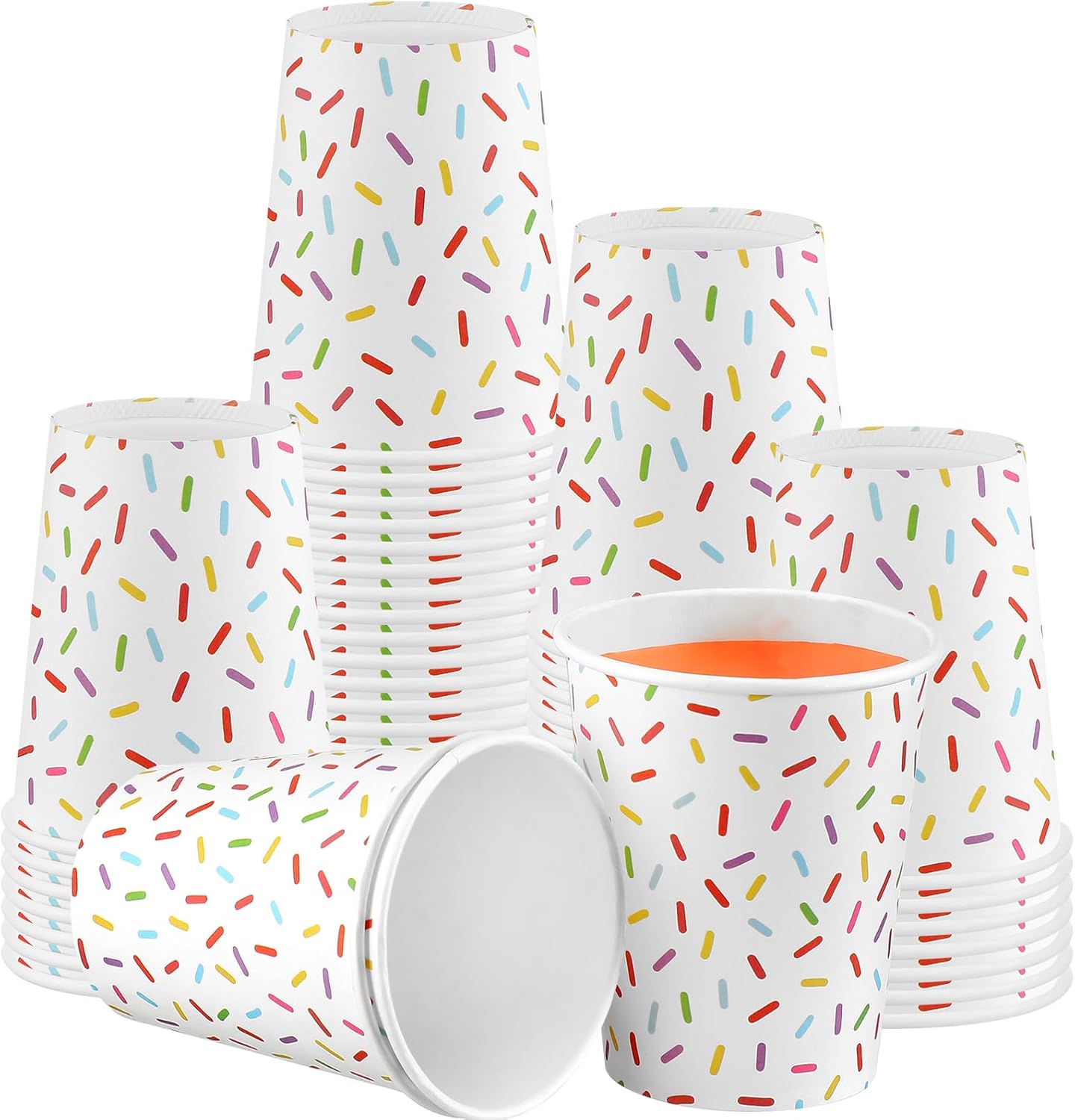 Set 50 vasos “Confetti Pop” - Blanco 🍩🎊🍽️