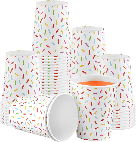 Set 50 vasos “Confetti Pop” - Blanco 🍩🎊🍽️