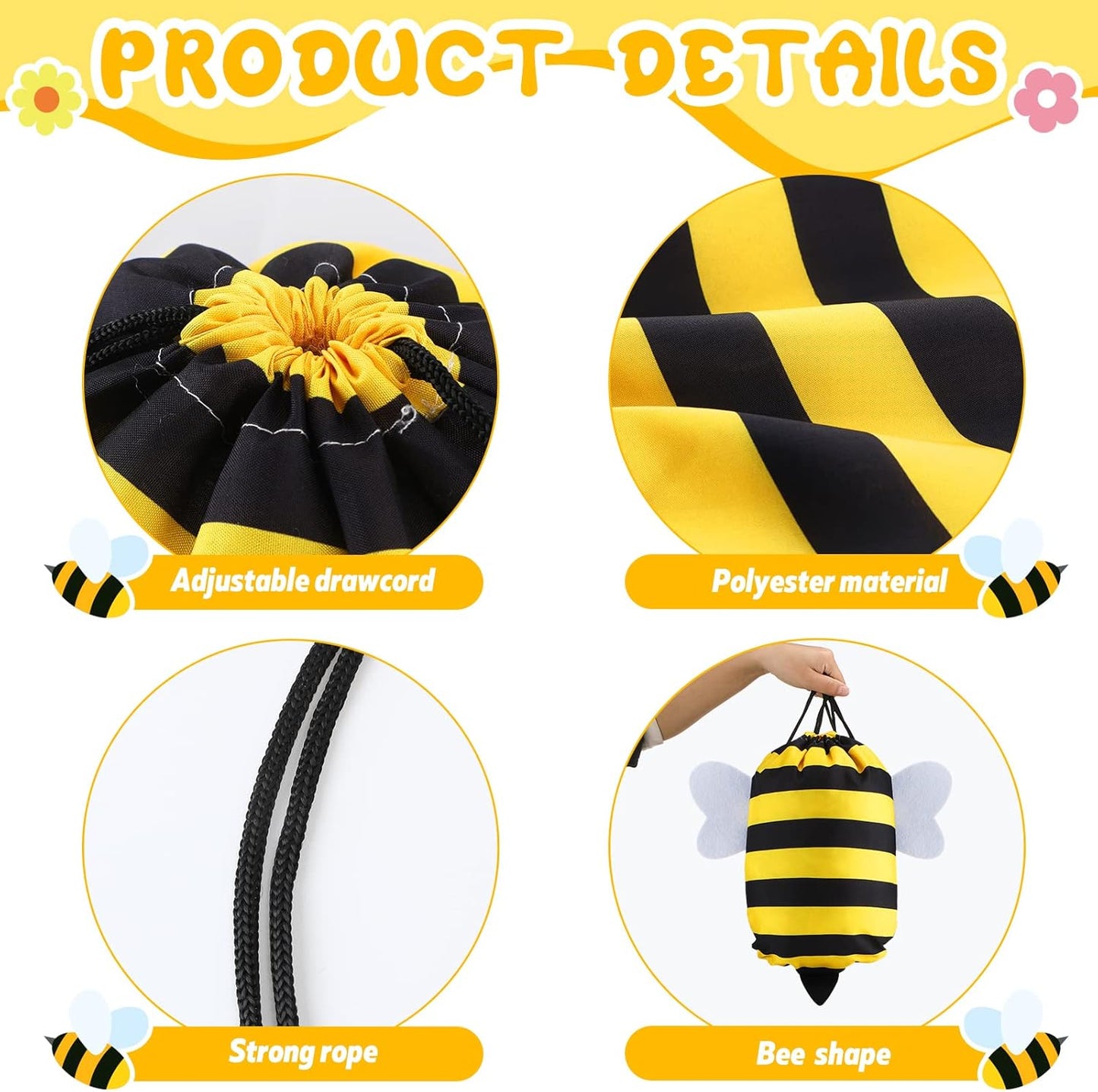 🐝🎒 Set de 12 Mochilas/Bolsas con Cordón “Bee Party”