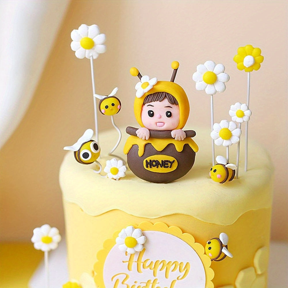 🐝🎂 Decoración “Bee Party” – Set de 11 Figuras 3D para Pastel