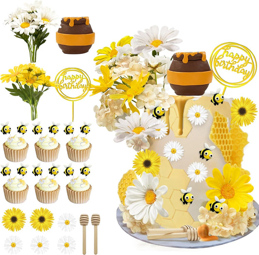Set de 34 Figuras de Abeja, Miel y Flores 🐝🍯🌼