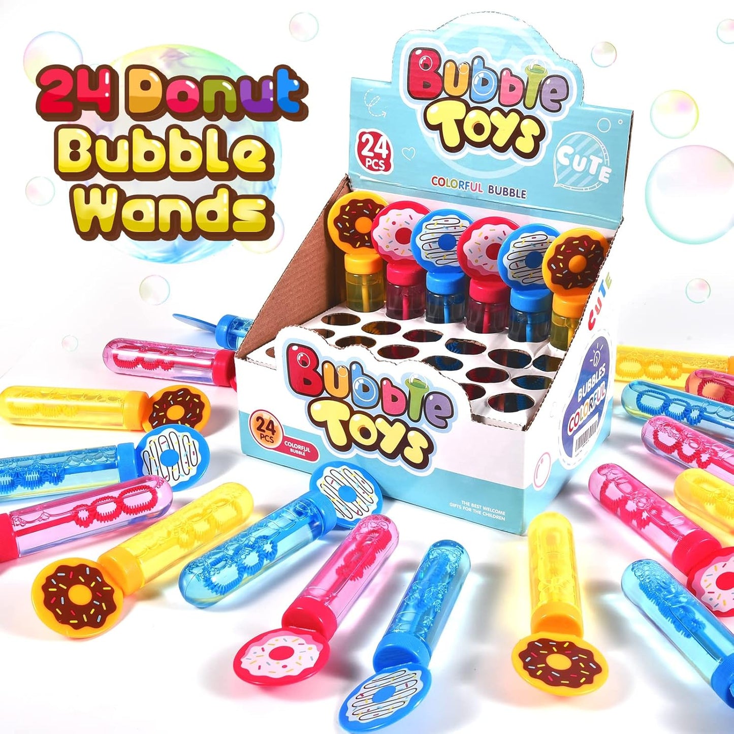 🍩🫧Recuerdos “Donut Bubble” – Set de 24 Varitas de burbujas