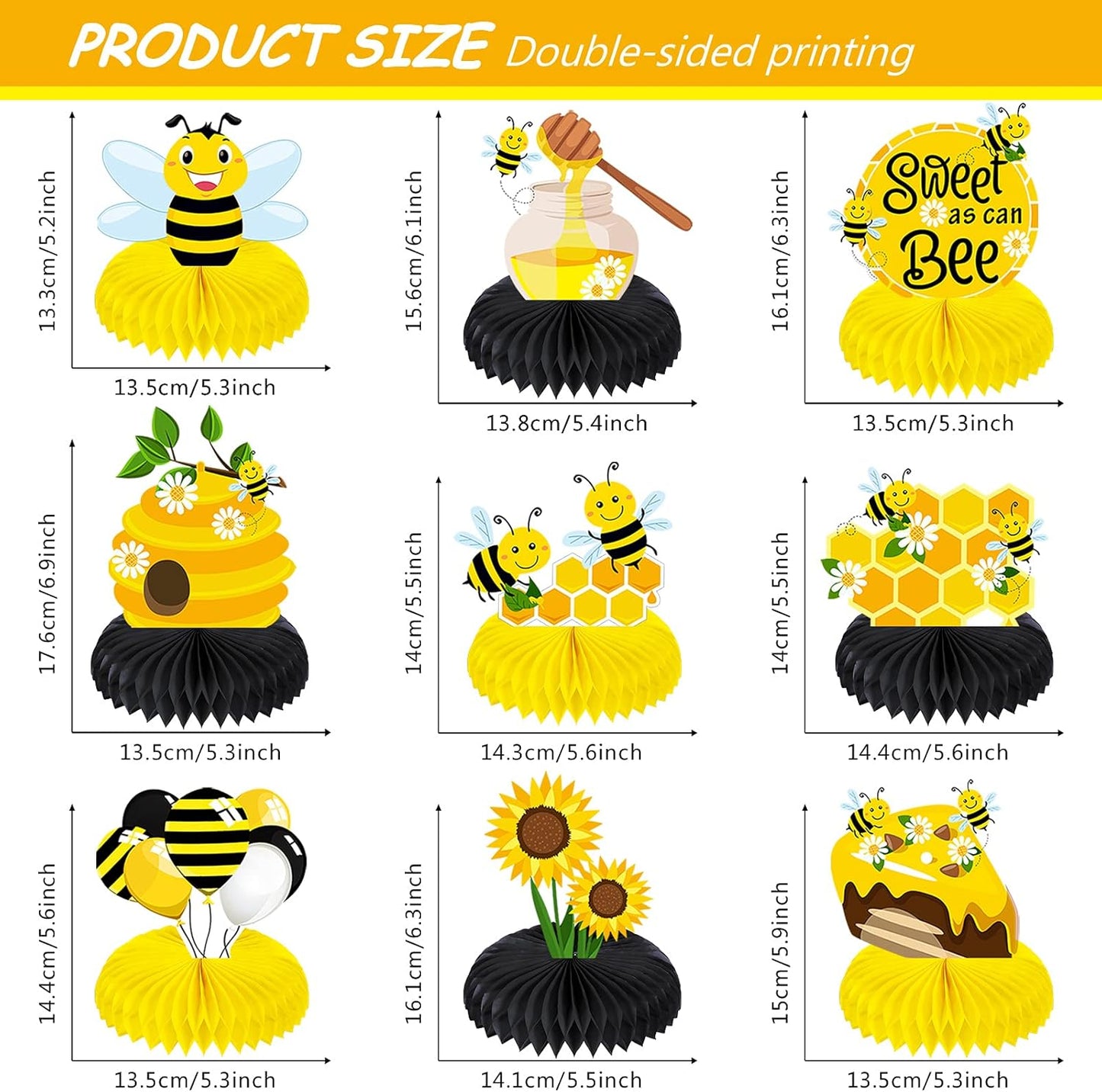 🐝 Centros de Mesa “Bee Party” – Set de 9 Piezas