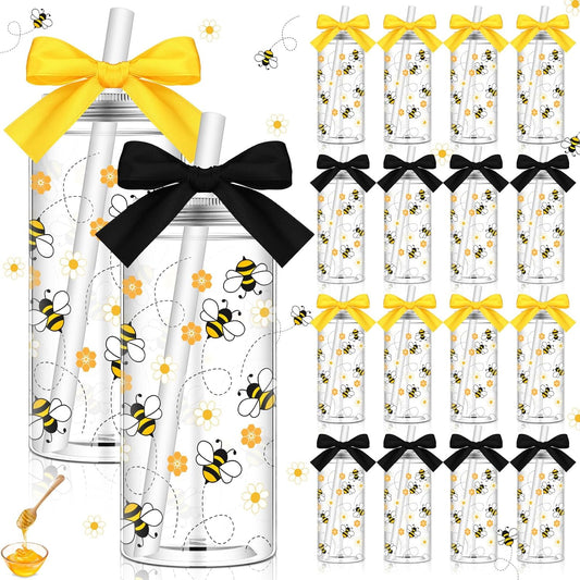 Set de 12 Vasos Reutilizables con Cinta 🐝⚫🟡
