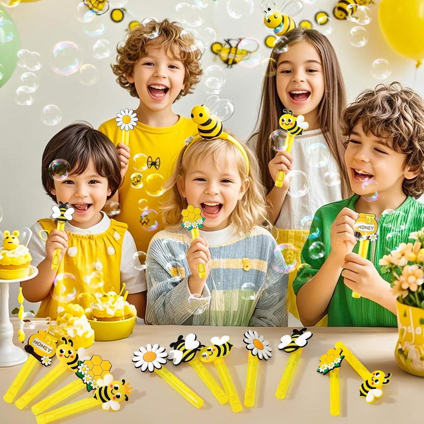 🐝🫧Recuerdos “Bee Party Fun” – Set de 24 Varitas de burbujas