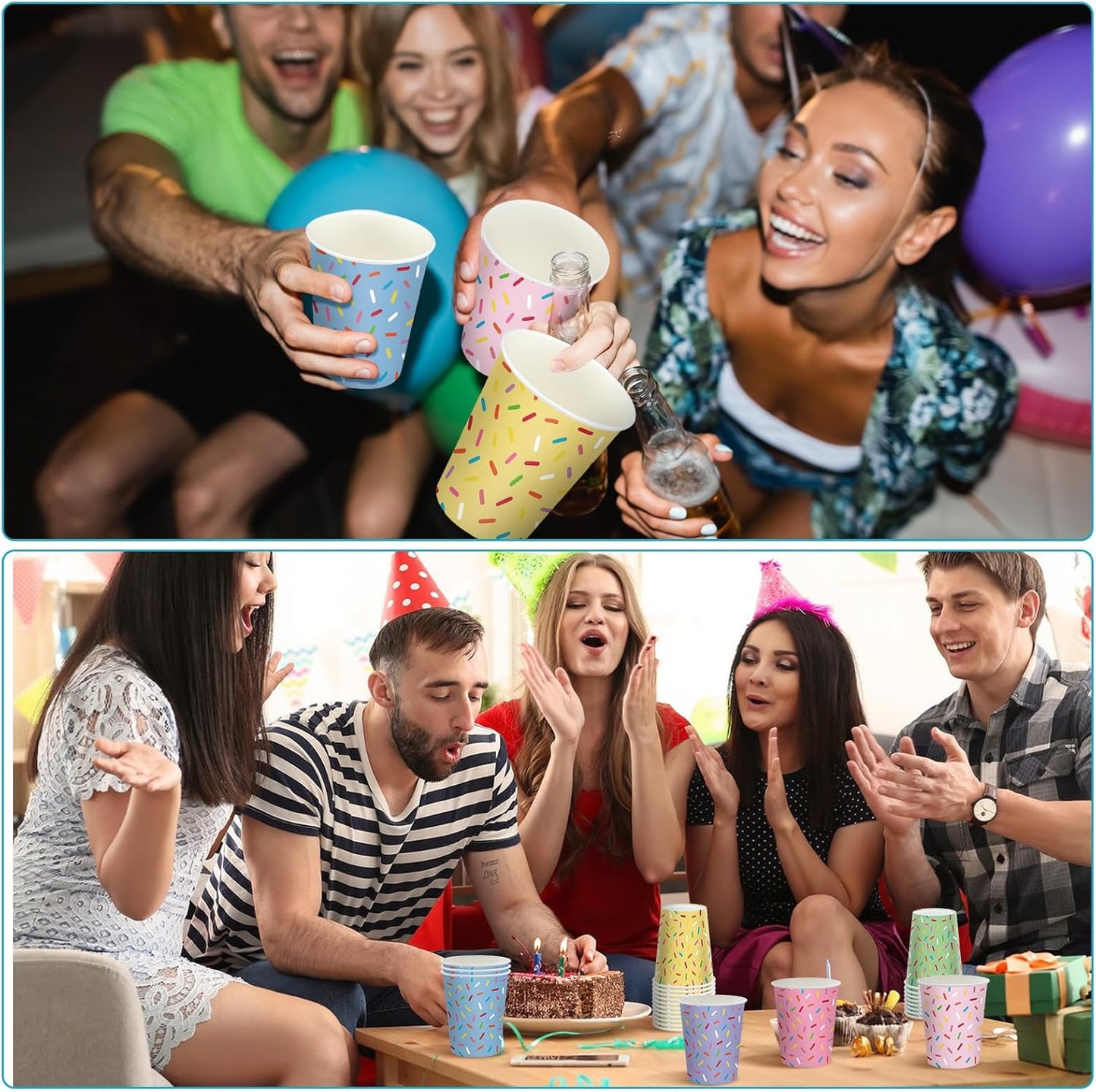 Set 60 vasos “Confetti Pop” 🍩🎊🍽️