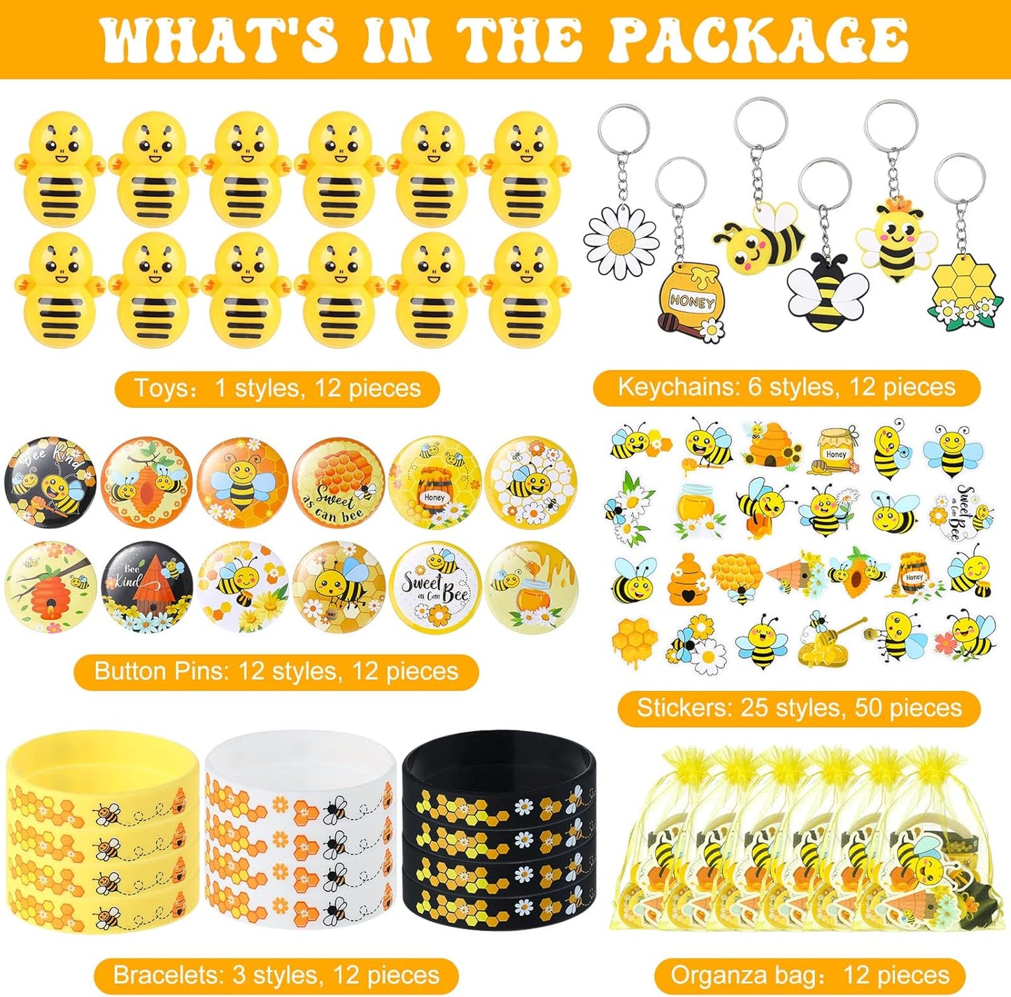 🐝 Recuerdos “Bee Party Fun” – Set de 110 Piezas Temáticas