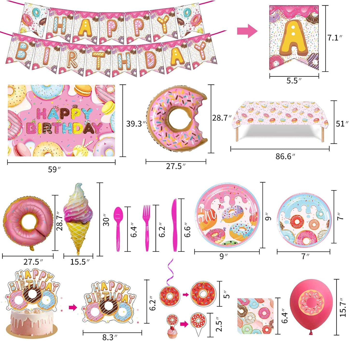 🍩🎈 Kit “Donut Sweets Party” – Set Decoración y Vajilla para Cumpleaños