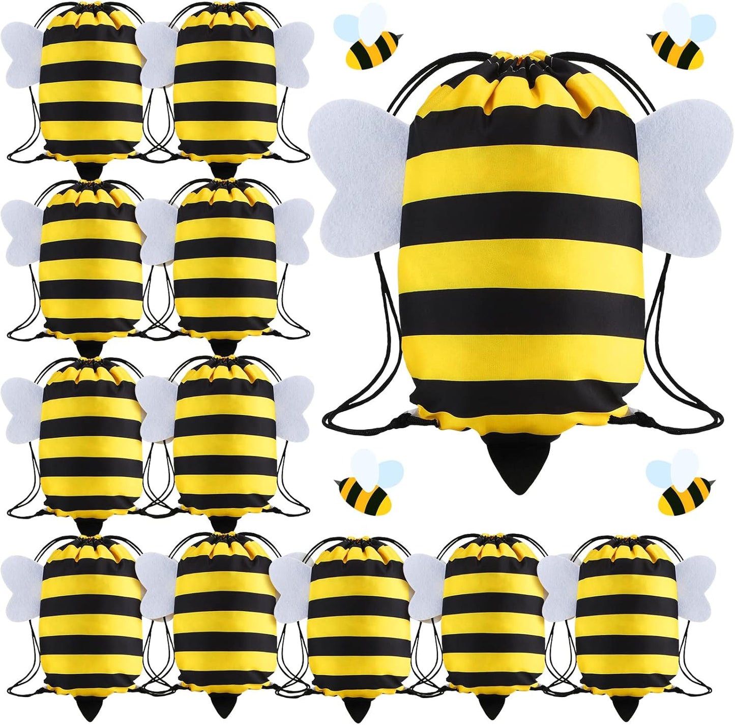 🐝🎒 Set de 12 Mochilas/Bolsas con Cordón “Bee Party”