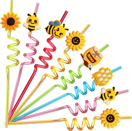 Set de 24 Sorbetes con Diseños Ajustables “Bee Party” 🐝⚫🟡