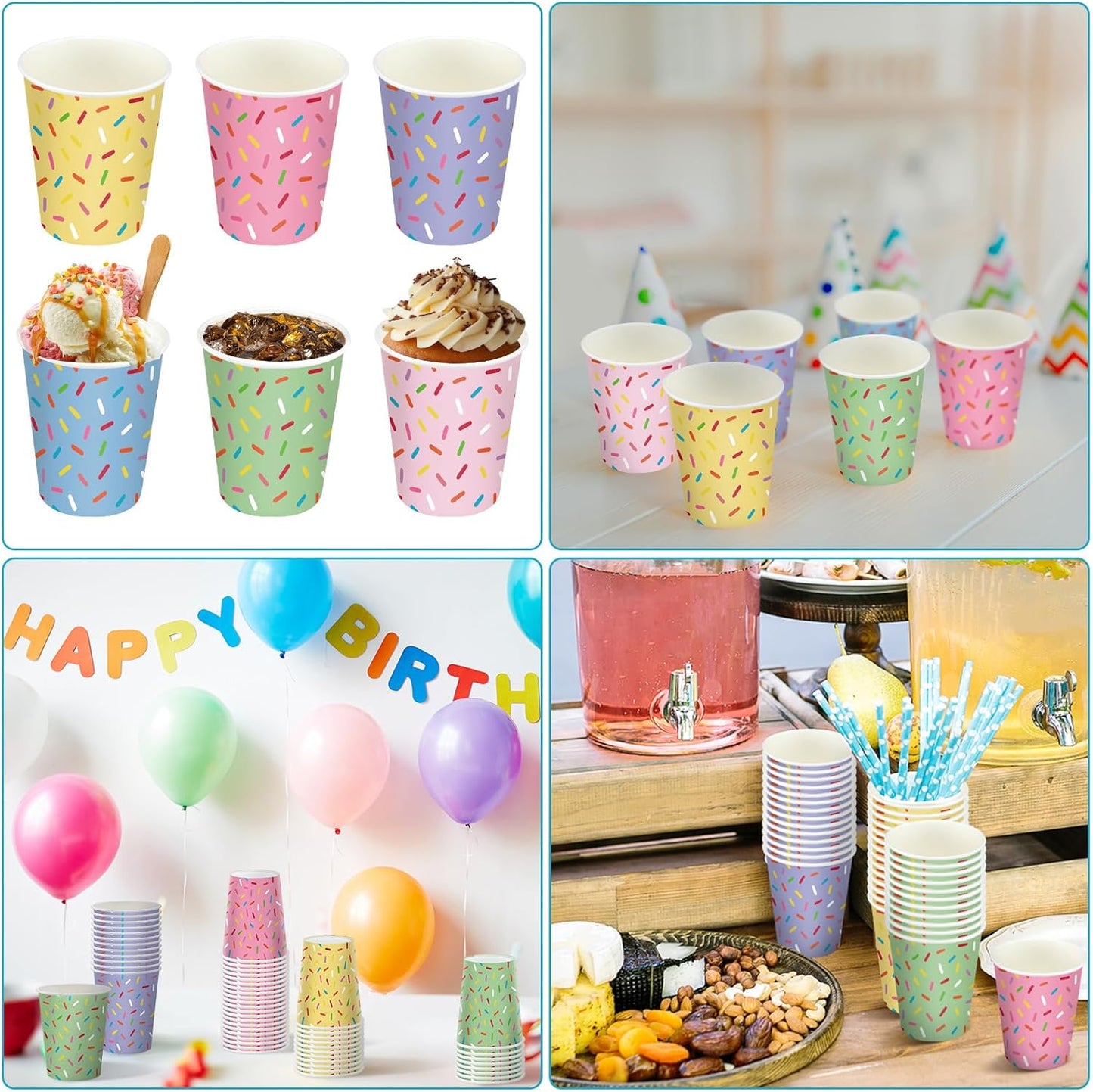 Set 60 vasos “Confetti Pop” 🍩🎊🍽️