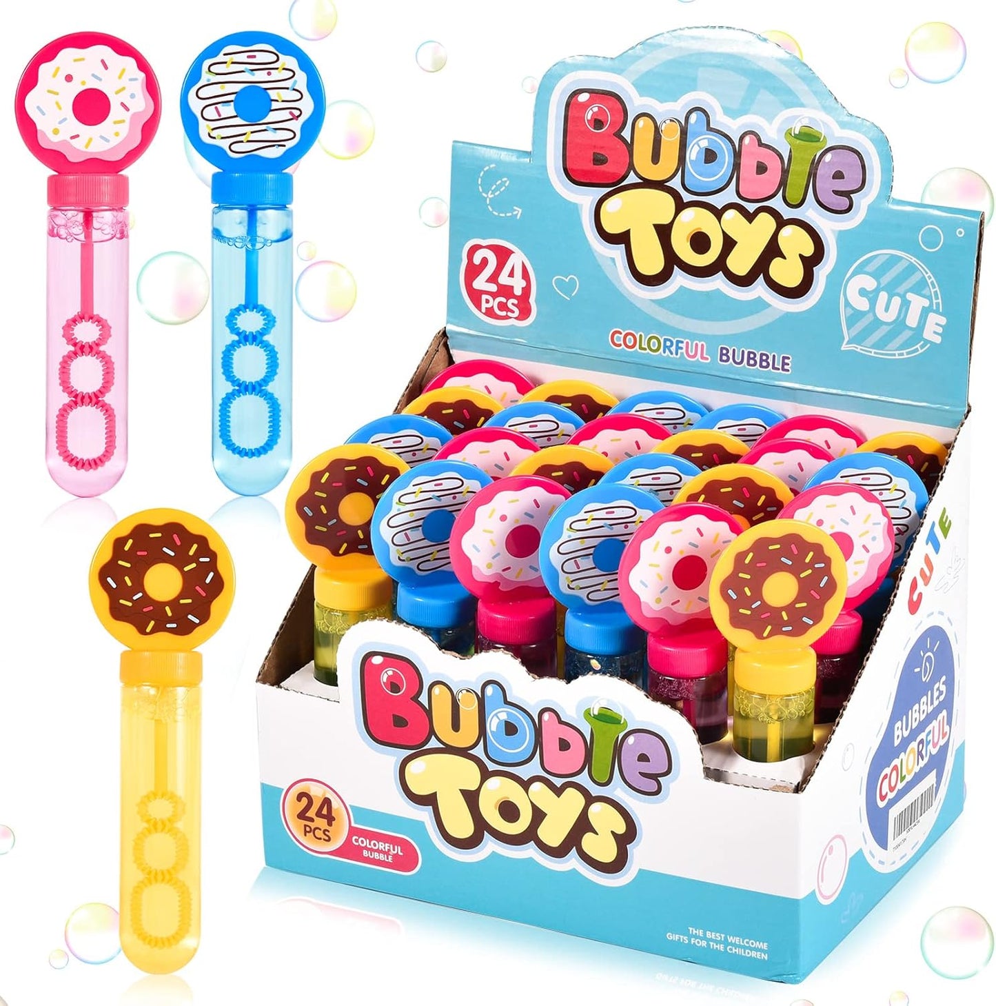🍩🫧Recuerdos “Donut Bubble” – Set de 24 Varitas de burbujas
