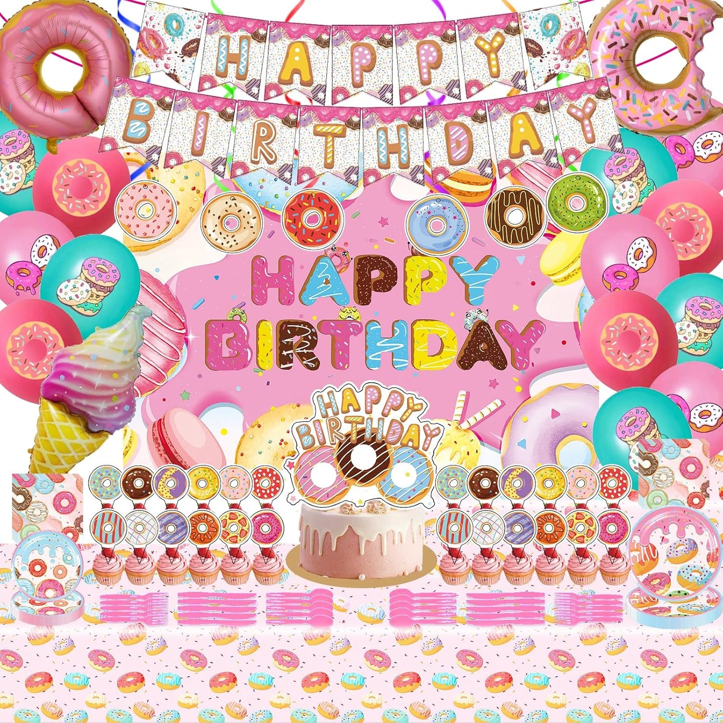 🍩🎈 Kit “Donut Sweets Party” – Set Decoración y Vajilla para Cumpleaños