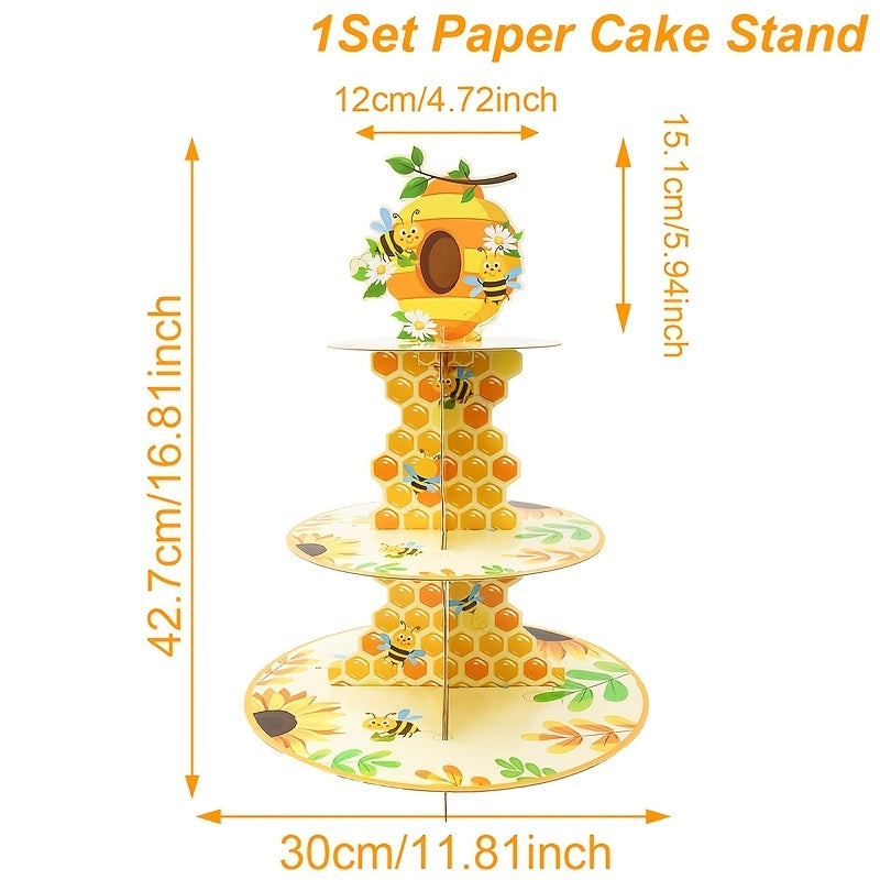 🐝 Torre Exhibidor “Bee Sweet” – Soporte de Cupcakes de 3 Niveles