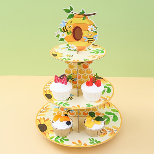 🐝 Torre Exhibidor “Bee Sweet” – Soporte de Cupcakes de 3 Niveles
