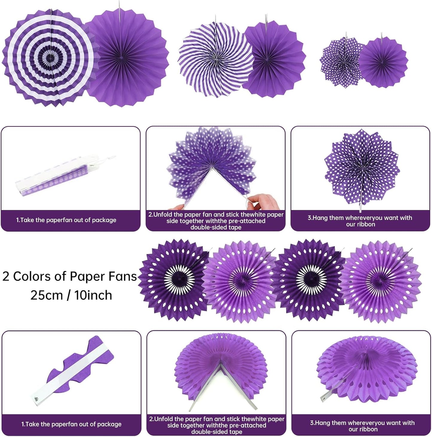 Set Abanicos/Pompones Morados (21 piezas) 💜