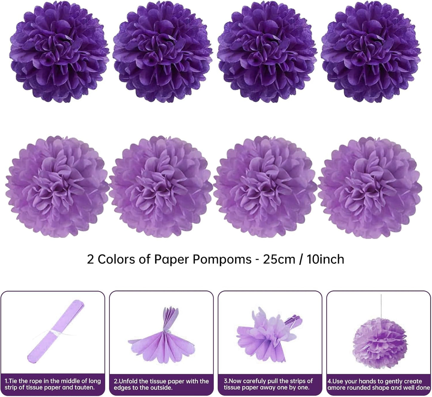 Set Abanicos/Pompones Morados (21 piezas) 💜