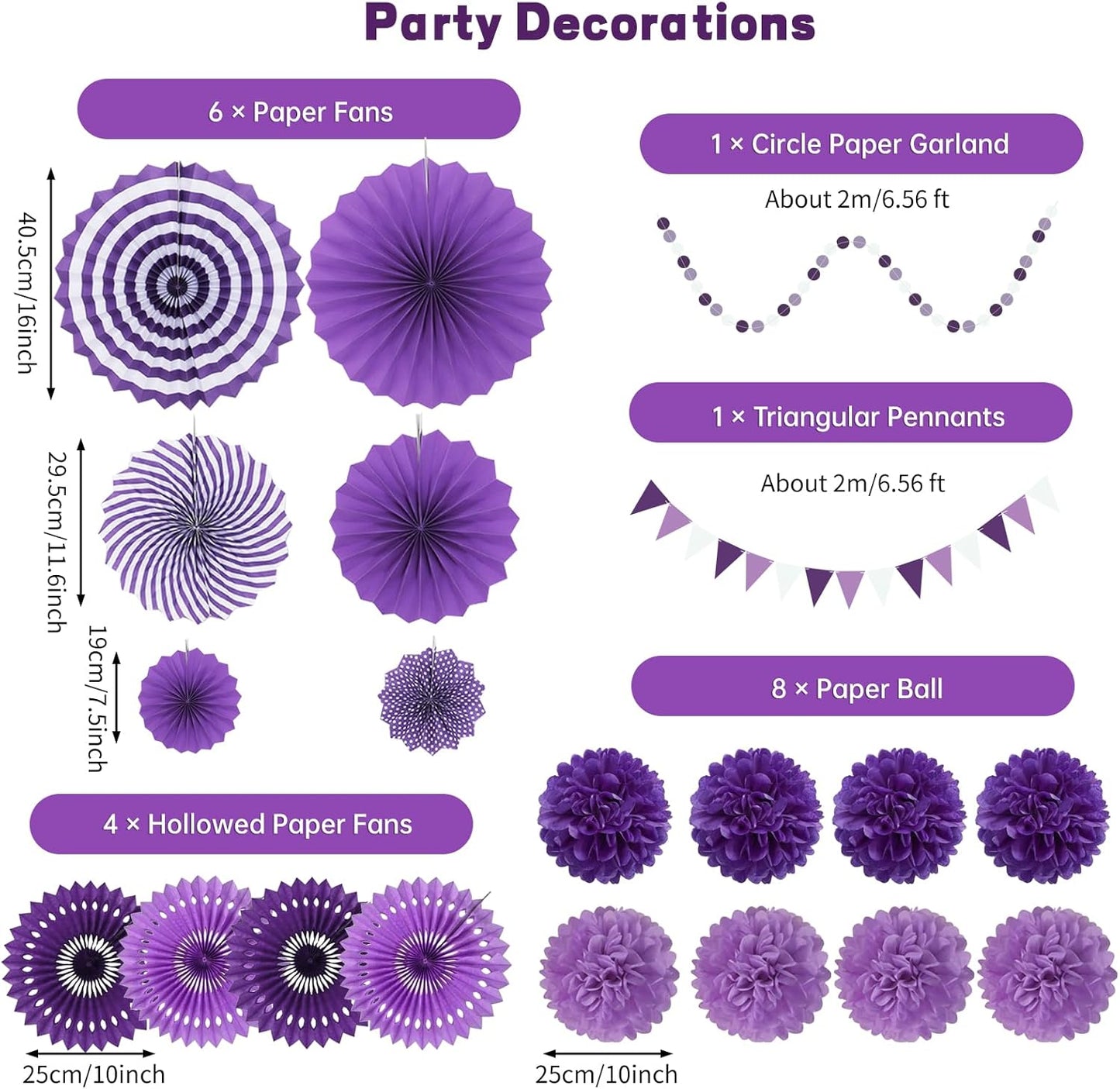 Set Abanicos/Pompones Morados (21 piezas) 💜