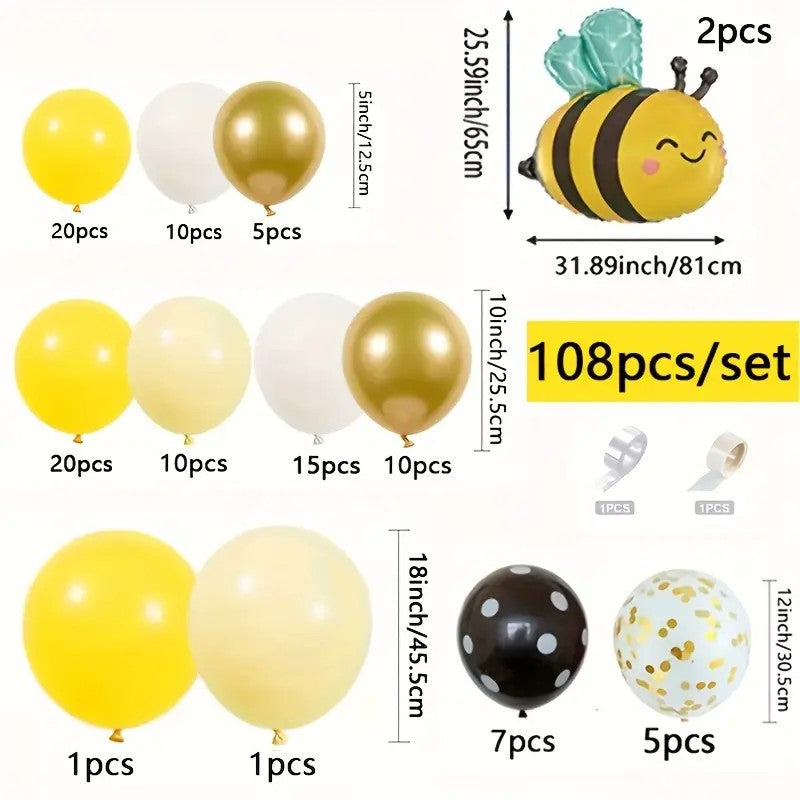 Kit de Globos “Bee Party” – Decoración Abejitas (108 piezas) 🐝
