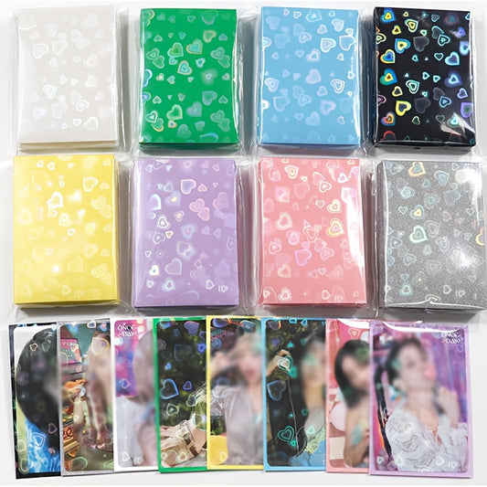 Fundas Kpop con corazones multicolor para photocards, material PP resistente, disponibles en SakuPop RD.