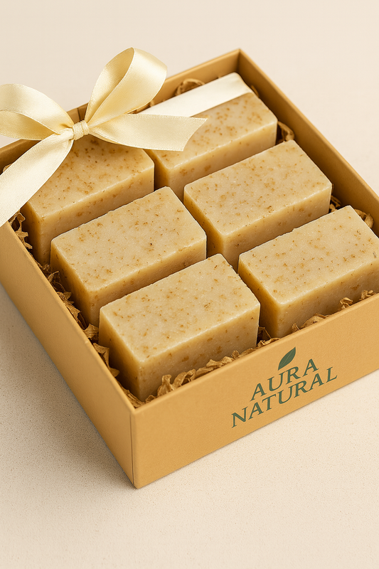 Jabón artesanal de avena Aura Natural disponible en packs en SakuPop RD.