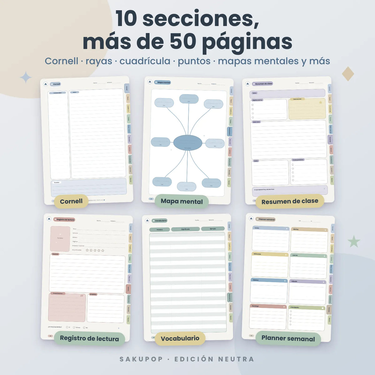 Apuntes digitales con pestañas | Cuaderno digital PDF