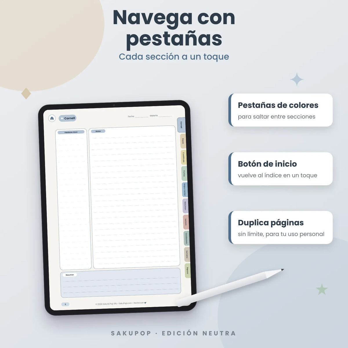 Apuntes digitales con pestañas | Cuaderno digital PDF