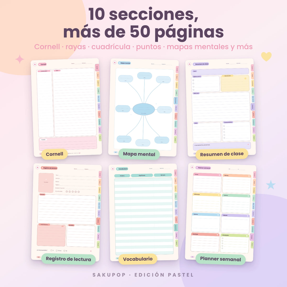 Apuntes digitales con pestañas | Cuaderno digital PDF