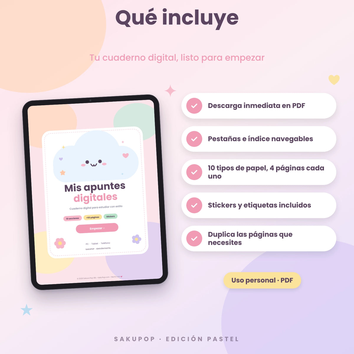 Apuntes digitales con pestañas | Cuaderno digital PDF