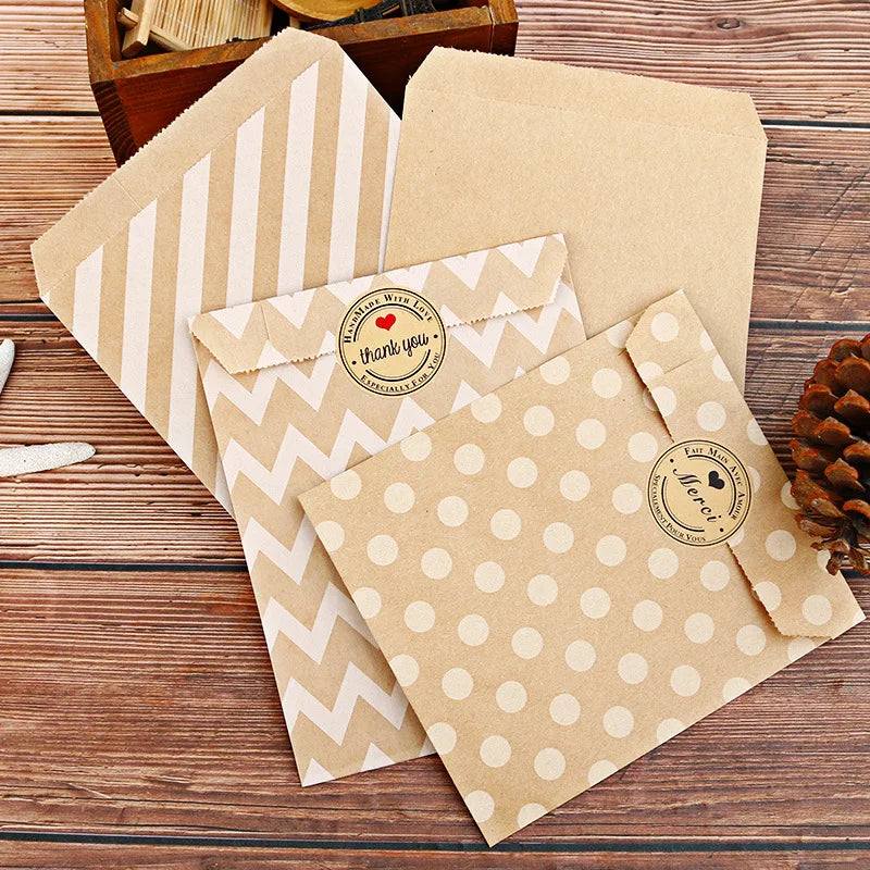 12 Bolsas de Papel Kraft con Stickers "Thank You" / "Merci"
