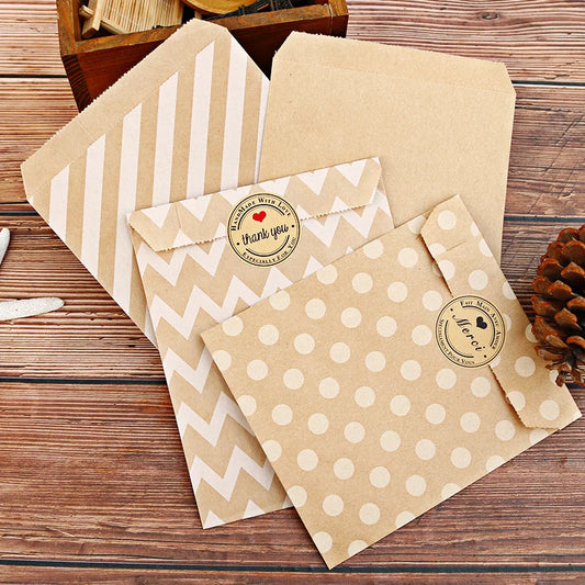 12 Bolsas de Papel Kraft con Stickers "Thank You" / "Merci"