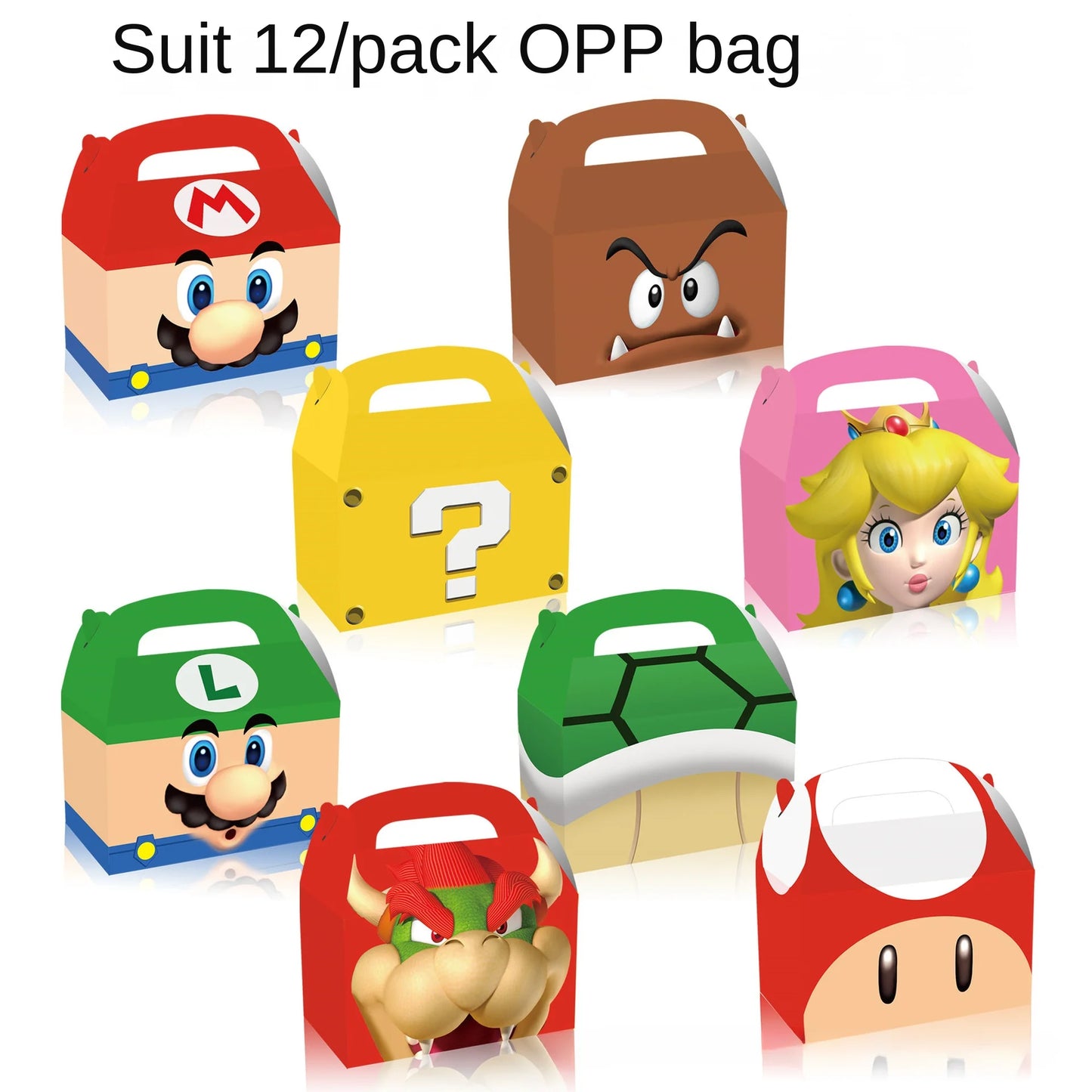12Pcs Cajas de Regalo con Asa temática Mario Bros