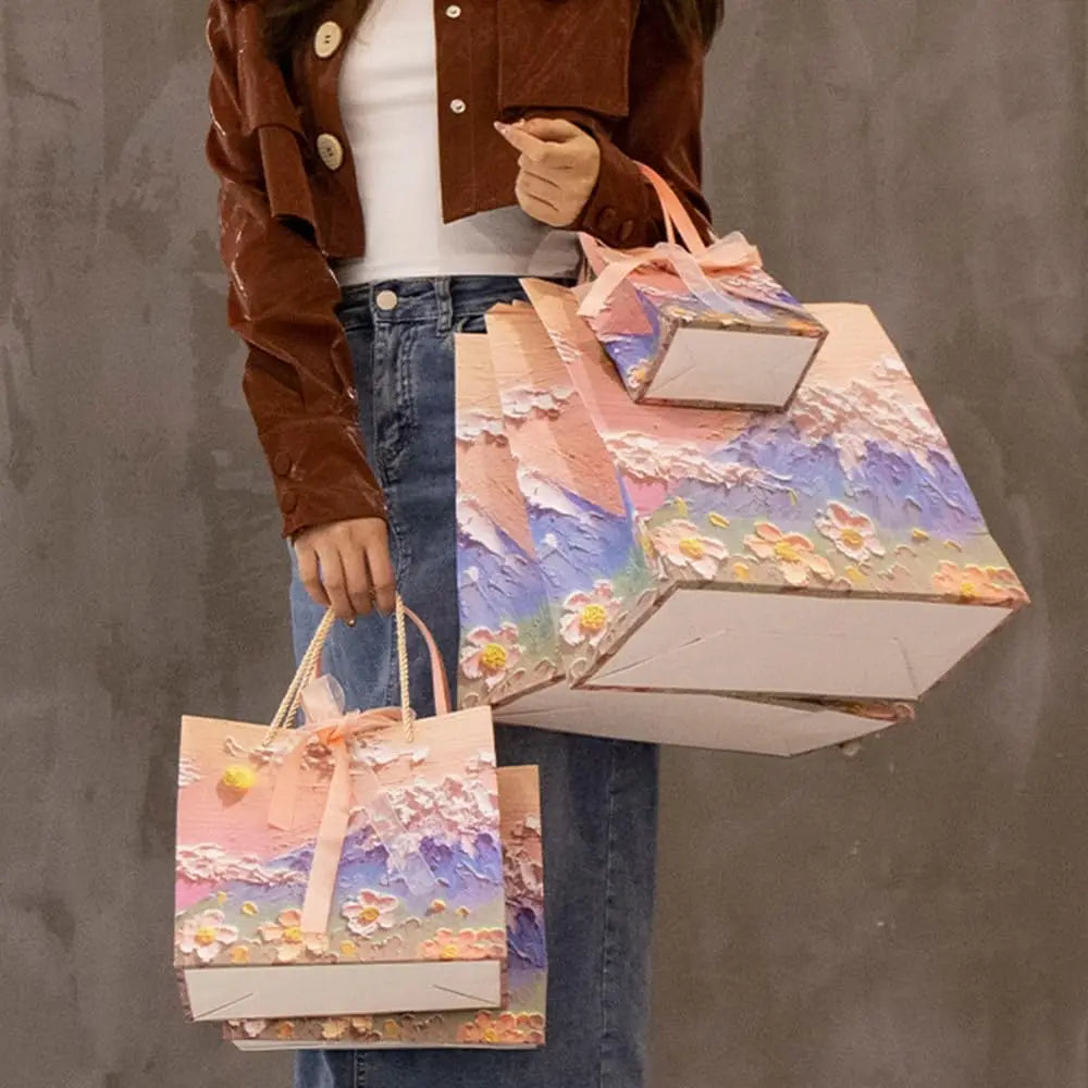 Bolsa de Regalo con Diseño Floral de Pintura al Óleo 🎨💐