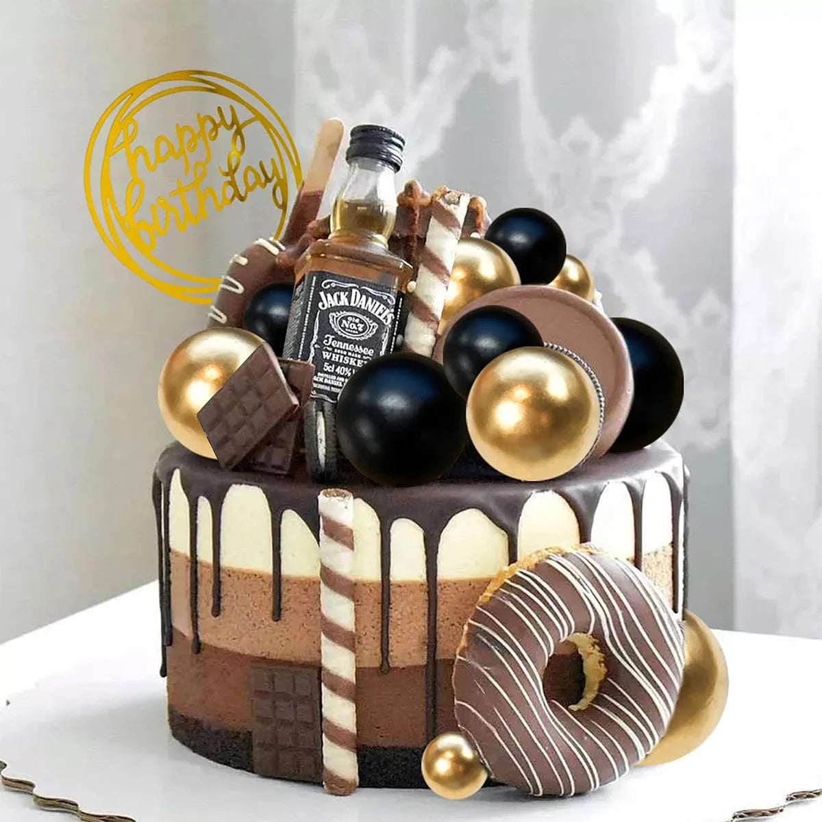 Set de Topper para Pastel (Perlas + “Happy Birthday”) 🍰