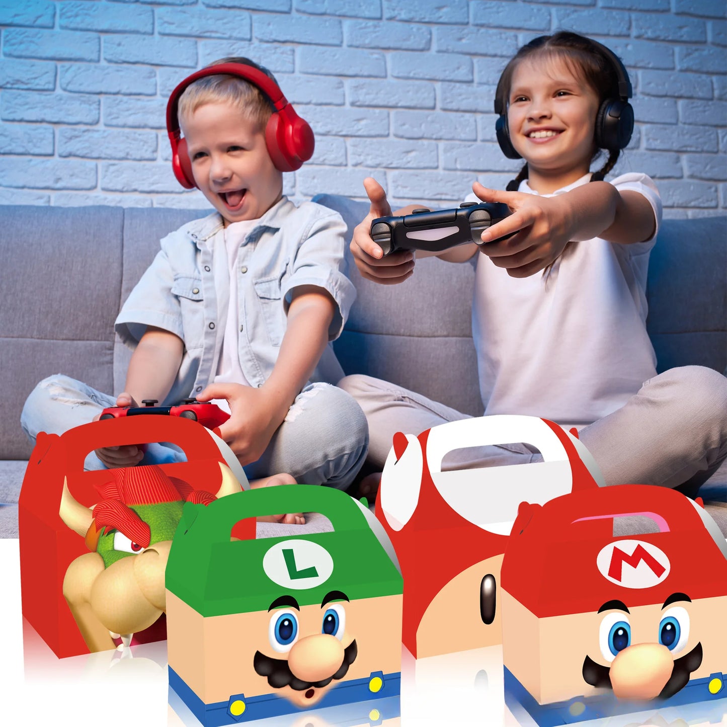 12Pcs Cajas de Regalo con Asa temática Mario Bros