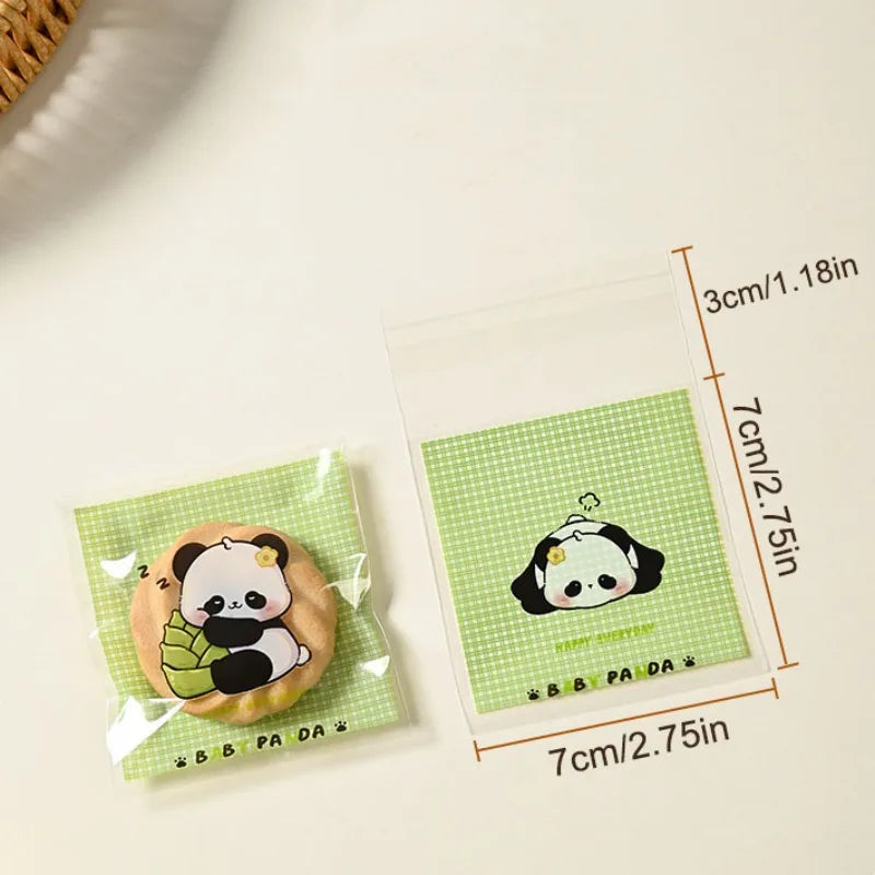 100Pcs Bolsas Autoadhesivas con Diseño de Panda  🐼🍪