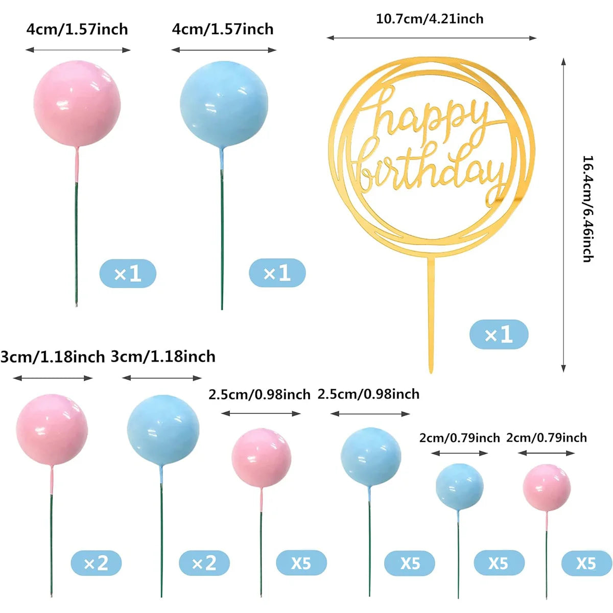 Set de Topper para Pastel (Perlas + “Happy Birthday”) 🍰
