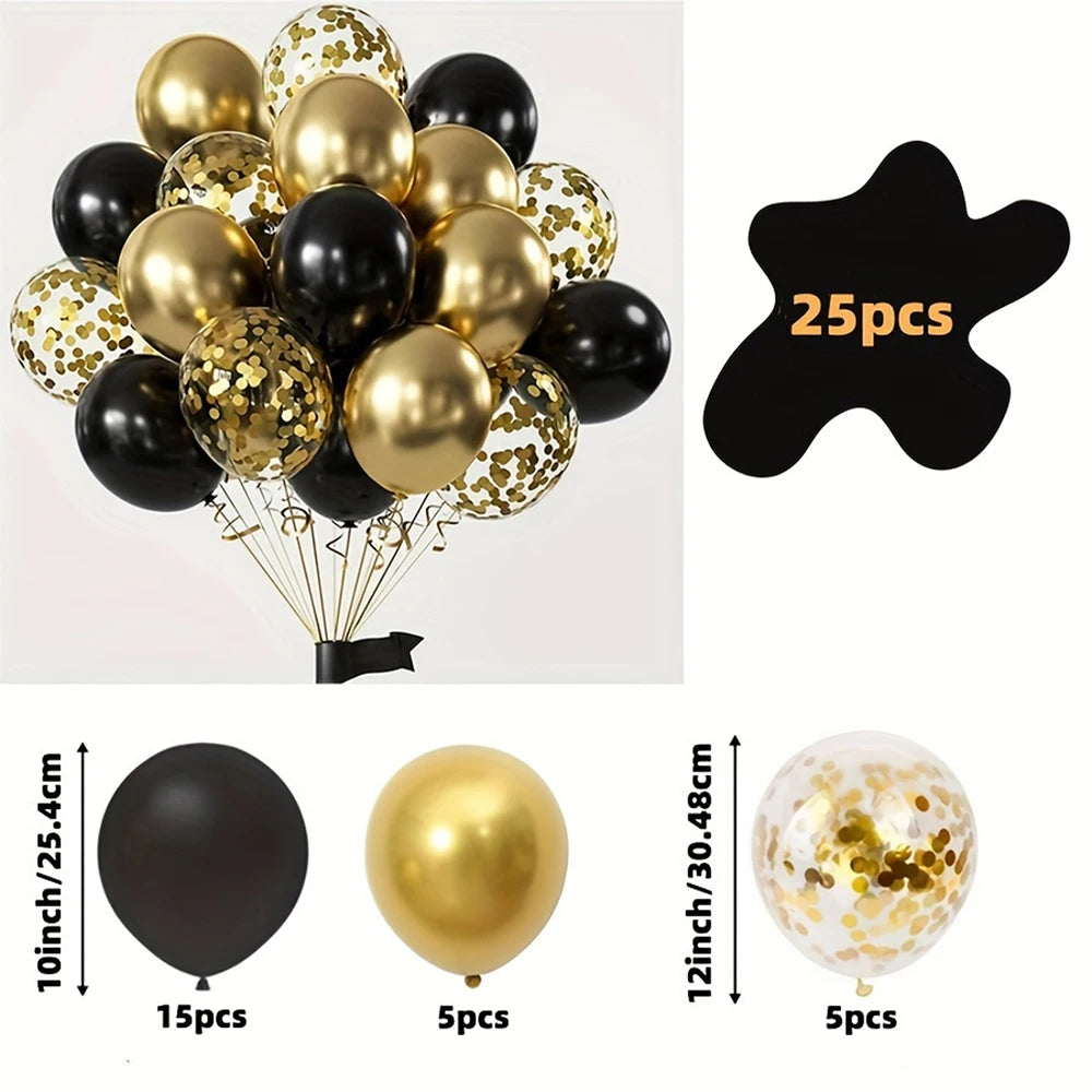 Set de Globos Negro y Dorado con Brillo (25 piezas) 🖤✨