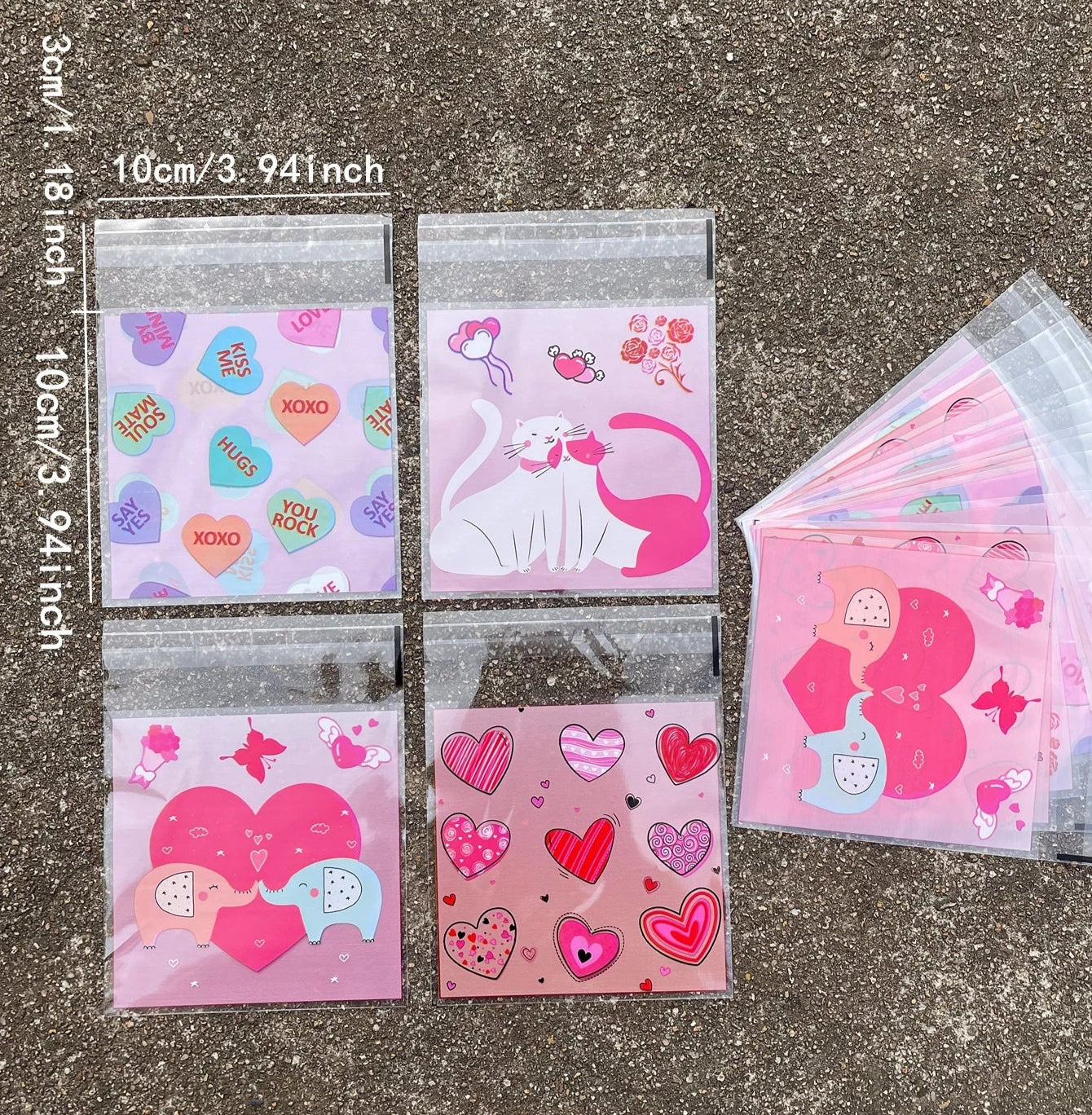 100Pcs Bolsas Autoadhesivas con Estampado de Corazones  💕🎁